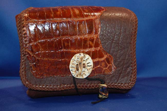 HB0306 Alligator purse with brown leather  and gator back sides